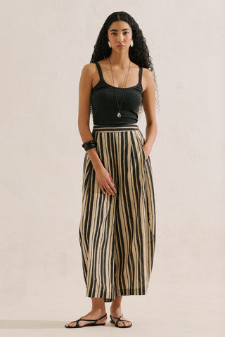 Striped Barrel Leg Trousers Black Striped