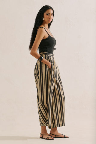 Striped Barrel Leg Trousers Black Striped