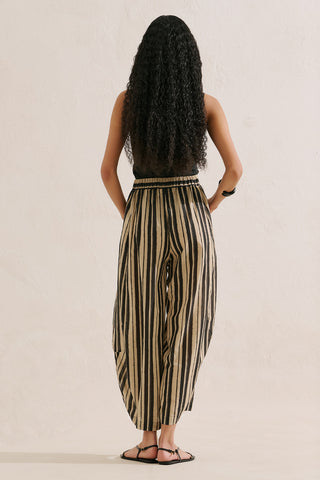 Striped Barrel Leg Trousers Black Striped