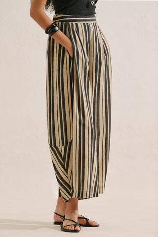 Striped Barrel Leg Trousers Black Striped
