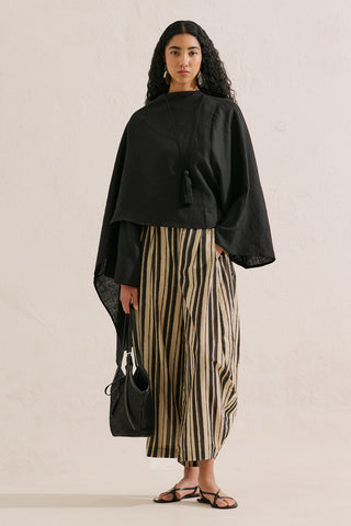 Asymmetric Linen Cape Blouse Black