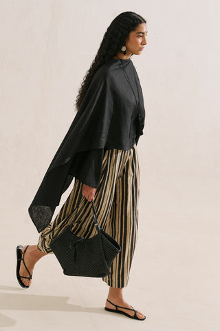 Asymmetric Linen Cape Blouse Black