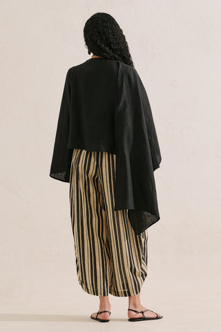 Asymmetric Linen Cape Blouse Black