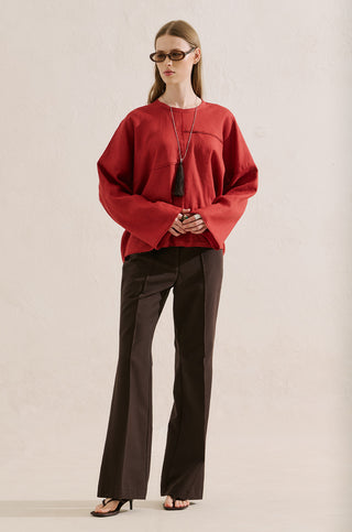 Linen Wide Sleeve Blouse Red