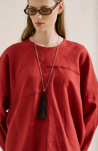 Linen Wide Sleeve Blouse Red