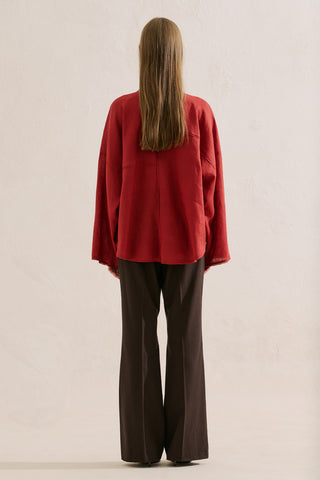 Linen Wide Sleeve Blouse Red