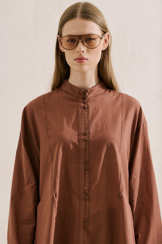 Layered Pleat Buttoned Shirt Warm Brown