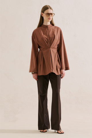 Layered Pleat Buttoned Shirt Warm Brown