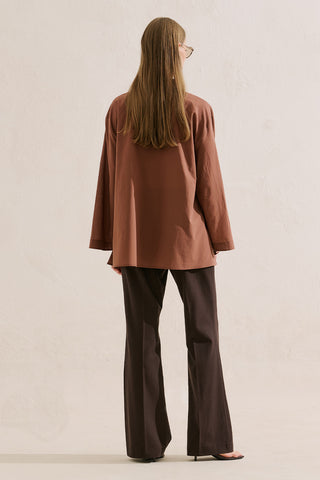 Layered Pleat Buttoned Shirt Warm Brown