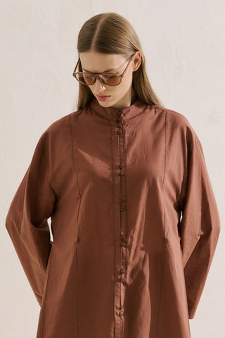 Layered Pleat Buttoned Shirt Warm Brown