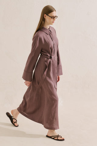 Linen Belted Shirt Dress Lavender