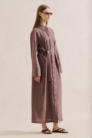Linen Belted Shirt Dress Lavender