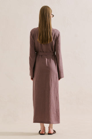 Linen Belted Shirt Dress Lavender