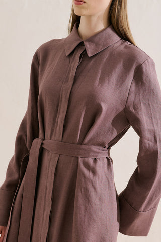 Linen Belted Shirt Dress Lavender