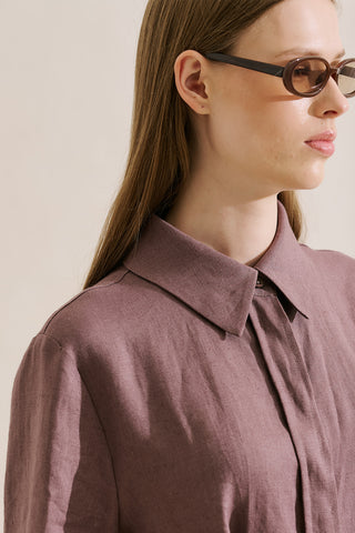 Linen Belted Shirt Dress Lavender