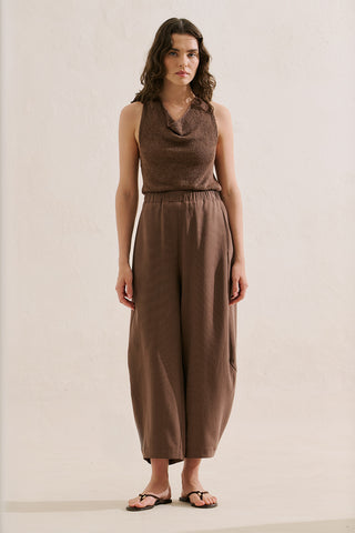 Linen Blend Harem Trousers Brown