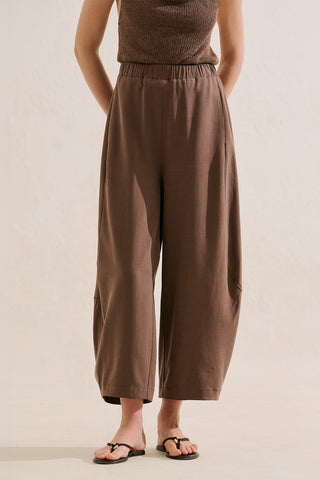 Linen Blend Harem Trousers Brown