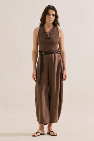 Linen Blend Harem Trousers Brown