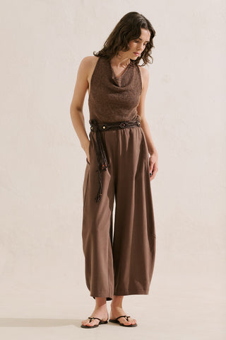 Linen Blend Harem Trousers Brown