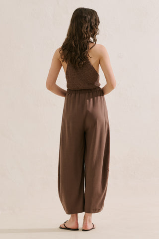 Linen Blend Harem Trousers Brown