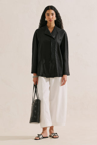 Linen Blend Tie Detail Tunic Black