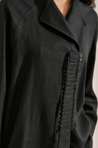 Linen Blend Tie Detail Tunic Black