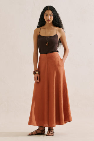 Linen Ruffle Skirt Cinnamon
