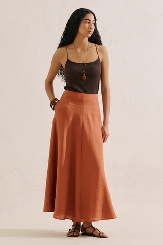 Linen Ruffle Skirt Cinnamon
