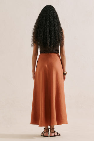 Linen Ruffle Skirt Cinnamon