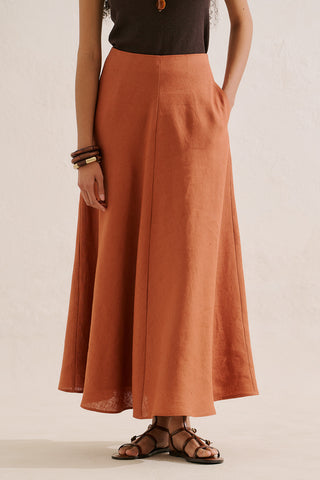 Linen Ruffle Skirt Cinnamon
