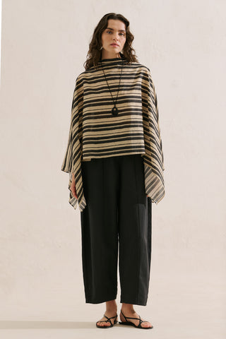 Patterned Cape Blouse Black Striped