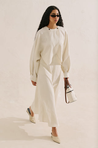 Linen Ruffle Skirt Beige