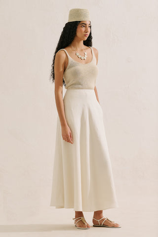 Linen Ruffle Skirt Beige