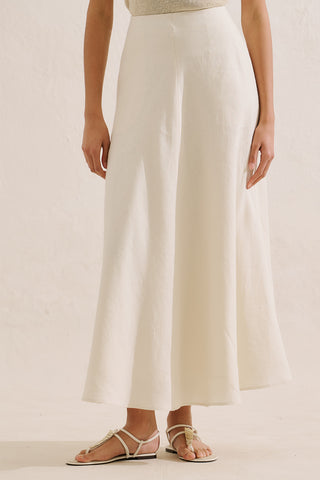 Linen Ruffle Skirt Beige