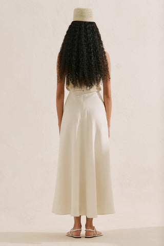 Linen Ruffle Skirt Beige