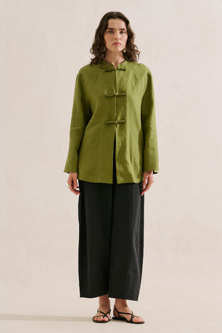 Linen Tie Detail Jacket Green