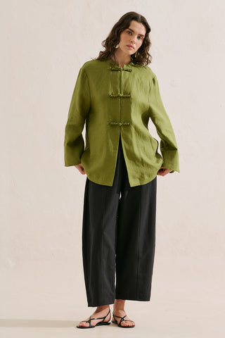 Linen Tie Detail Jacket Green