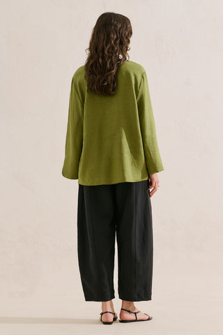 Linen Tie Detail Jacket Green