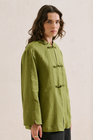 Linen Tie Detail Jacket Green