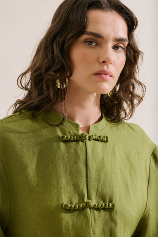 Linen Tie Detail Jacket Green
