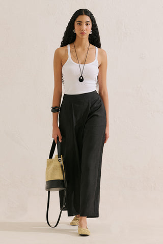 Linen Wrap Front Trousers Black