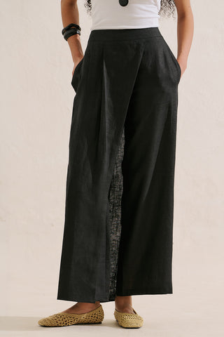 Linen Wrap Front Trousers Black