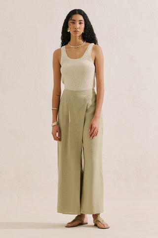 Linen Wrap Front Trousers Stone