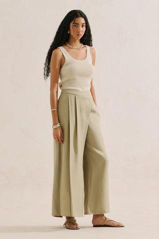 Linen Wrap Front Trousers Stone