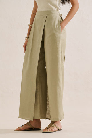 Linen Wrap Front Trousers Stone
