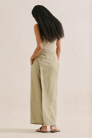 Linen Wrap Front Trousers Stone