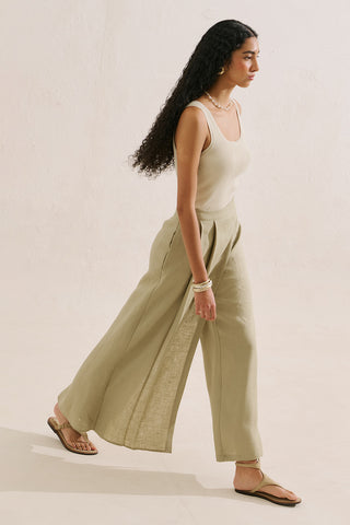 Linen Wrap Front Trousers Stone