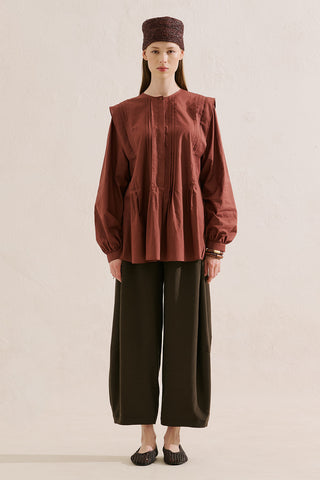 Flowing Tunic With Ruffle Detail Burgundy