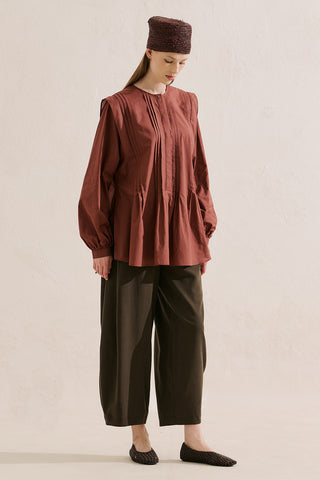 Flowing Tunic With Ruffle Detail Burgundy