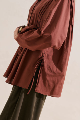 Flowing Tunic With Ruffle Detail Burgundy